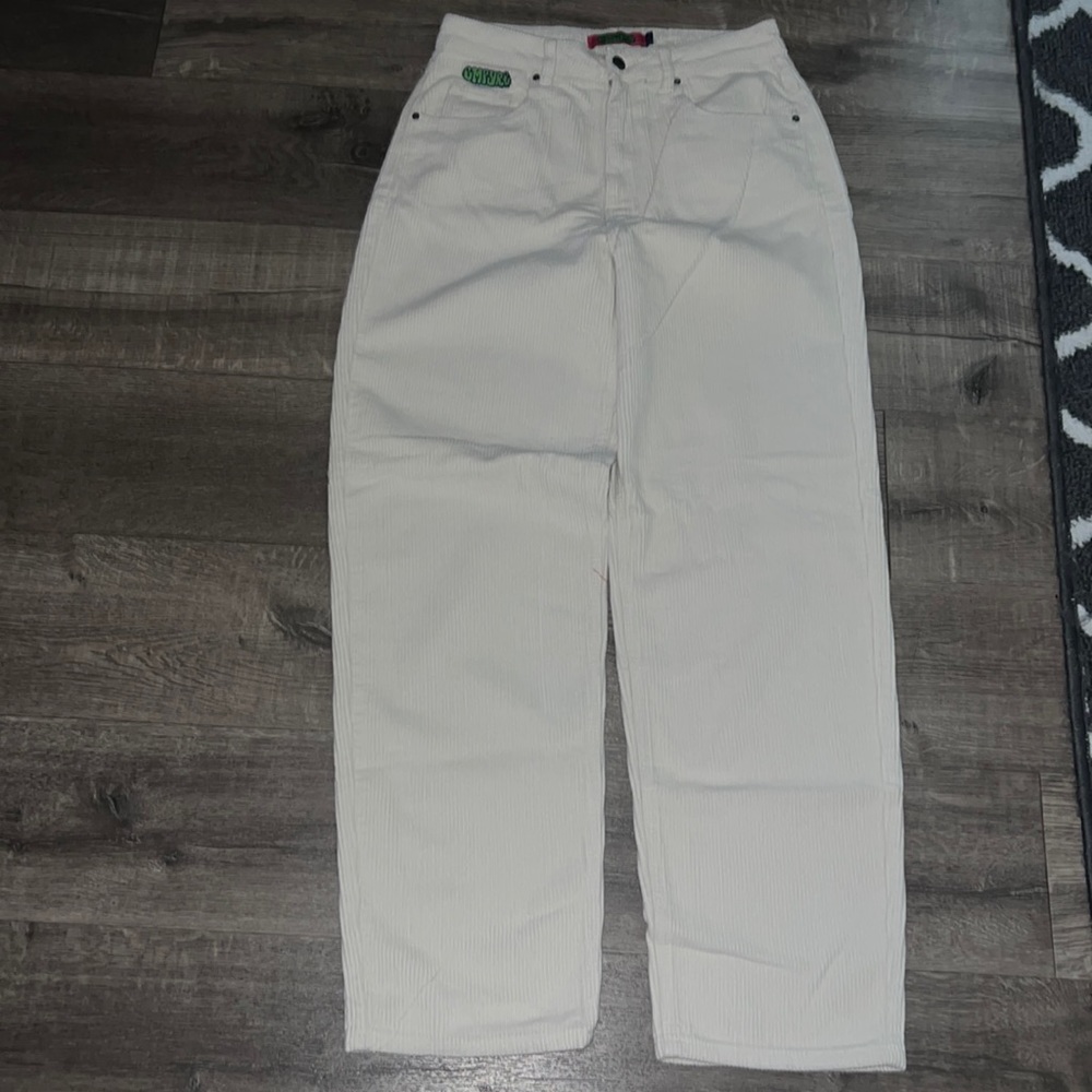 White loose corduroy pants